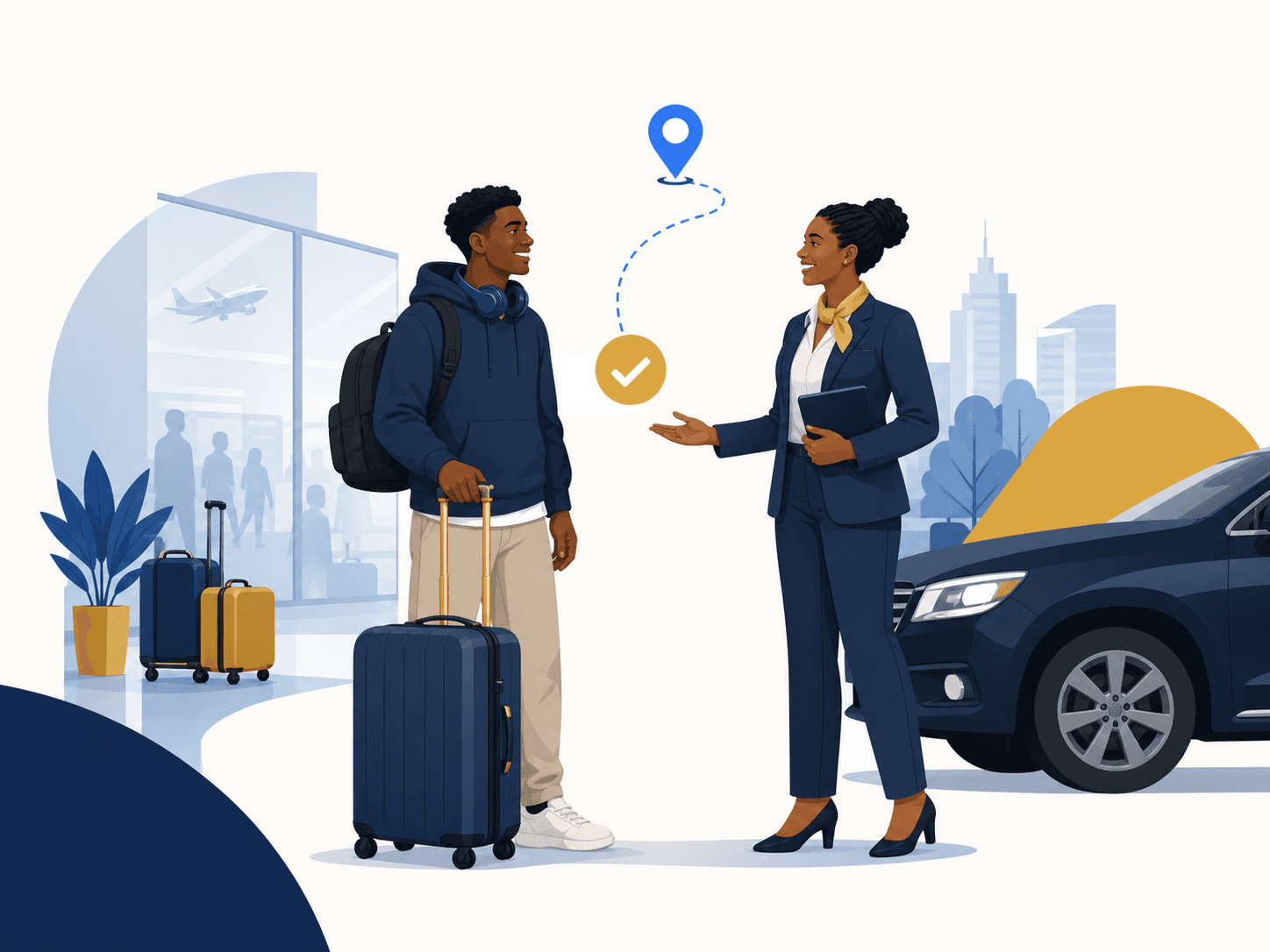 Airport pickup so someone's there when you land